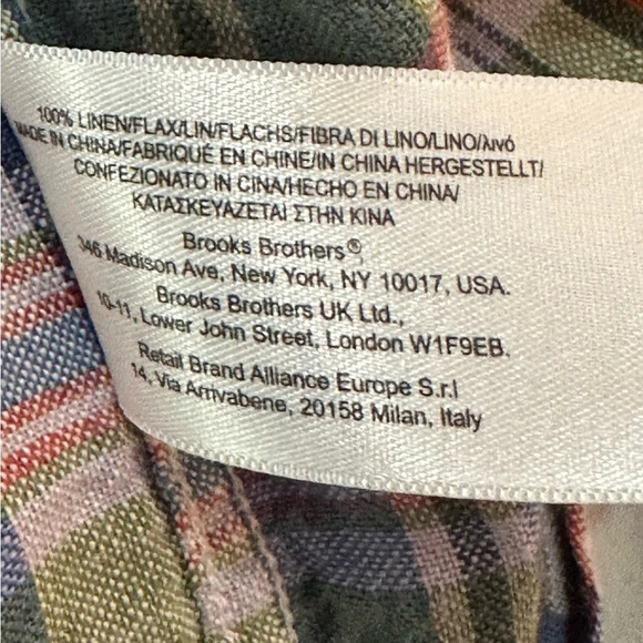 Vintage Brooks Brothers 100% linen plaid button down short Sleeve shirt. Size L - Picture 2 of 6